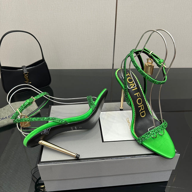TOM FORD 26S HEELED SANDALS 100 MM IN GREEN CALFSKIN