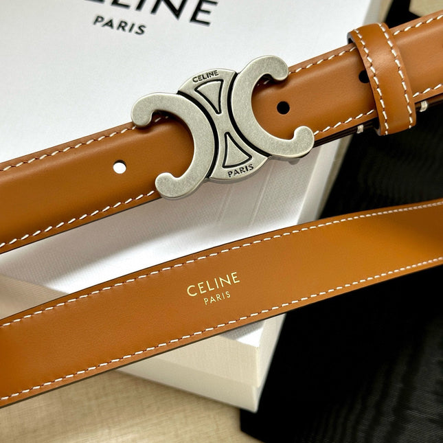 CELINE 25S BELT TRIOMPHE TAURILLON 25MM IN CARAMEL CALFSKIN 557499