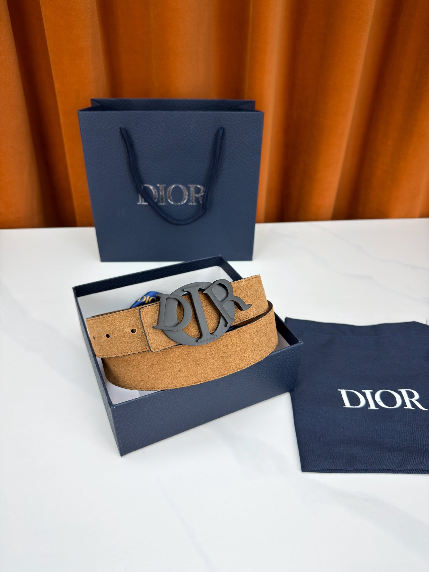 DIOR 26S CD LOGO BELT IN BROWN SUEDE CALFSKIN BLACK HARDWARE 633688