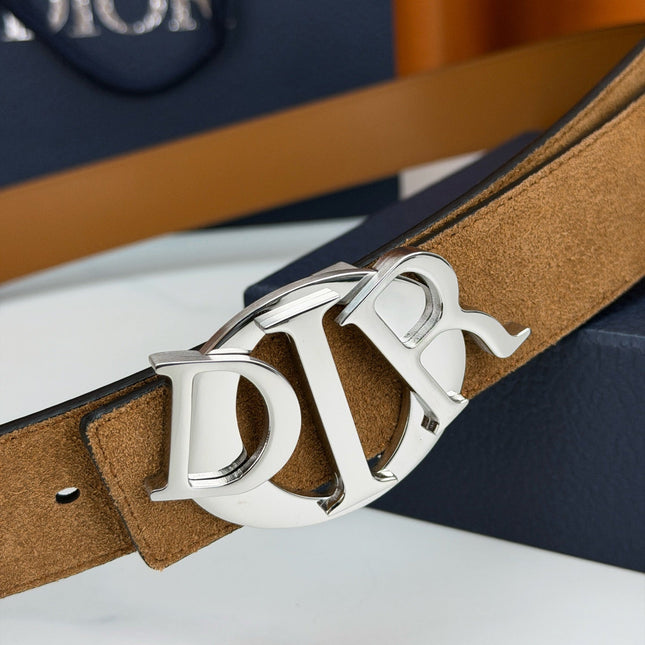 DIOR 26S CD LOGO BELT IN BROWN SUEDE CALFSKIN SILVER HARDWARE