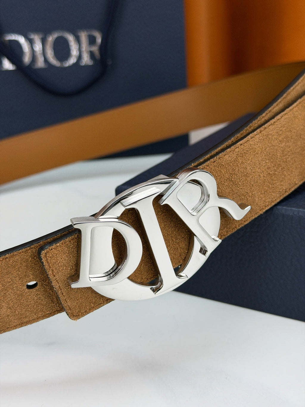 DIOR 26S CD LOGO BELT IN BROWN SUEDE CALFSKIN SILVER HARDWARE