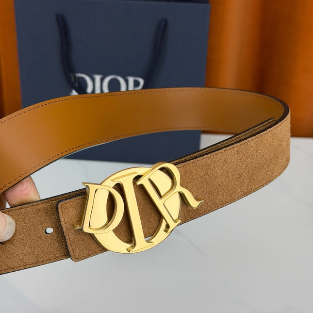 DIOR 26S CD LOGO BELT IN BROWN SUEDE CALFSKIN GOLD HARDWARE