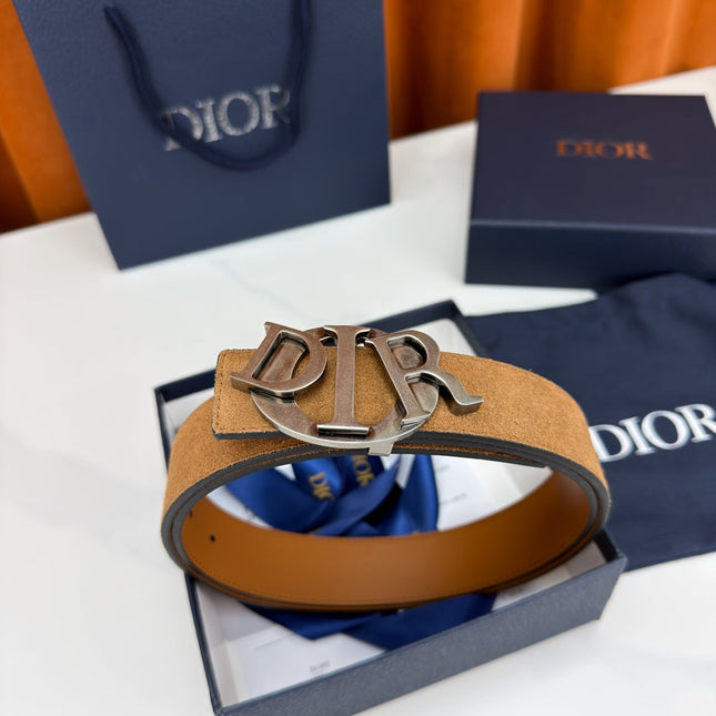 DIOR 26S CD LOGO BELT IN BROWN SUEDE CALFSKIN GUNMETAL HARDWARE