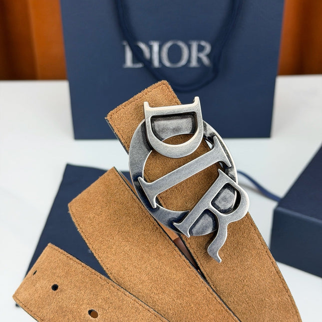 DIOR 26S CD LOGO BELT IN BROWN SUEDE CALFSKIN GUNMETAL HARDWARE