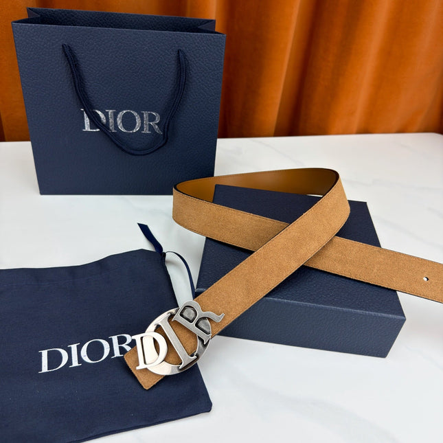 DIOR 26S CD LOGO BELT IN BROWN SUEDE CALFSKIN GUNMETAL HARDWARE