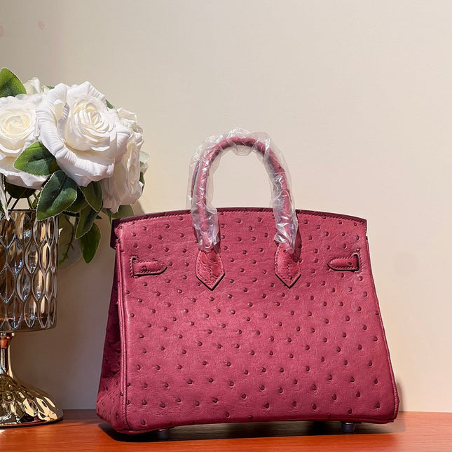 KELLY SELLIER 25 BAG IN CURRANT RED OSTRICH LEATHER WITH SILVER HARDWARE