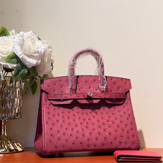 KELLY SELLIER 25 BAG IN CURRANT RED OSTRICH LEATHER WITH SILVER HARDWARE