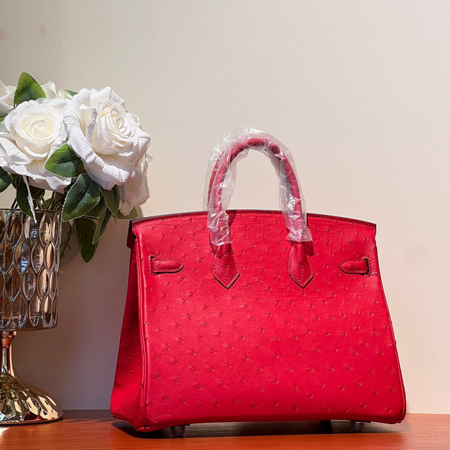 KELLY SELLIER 25 BAG IN CLASSIC RED OSTRICH LEATHER WITH GOLD HARDWARE