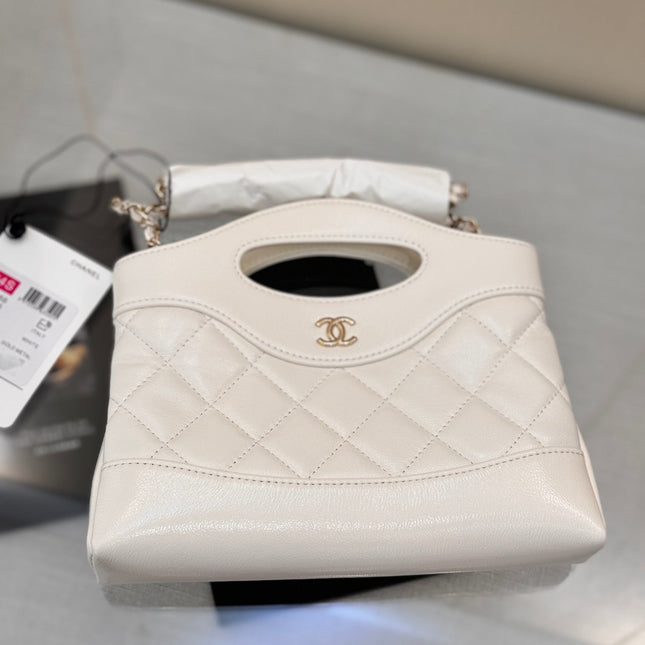 CHANEL 25S SHOPPING BAG 20 CM IN WHITE LAMBSKIN