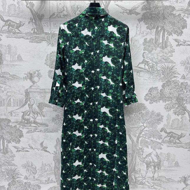 MAX MARA LONG-SLEEVE SHIRT DRESS WITH LEAF PRINT IN GREEN 267787