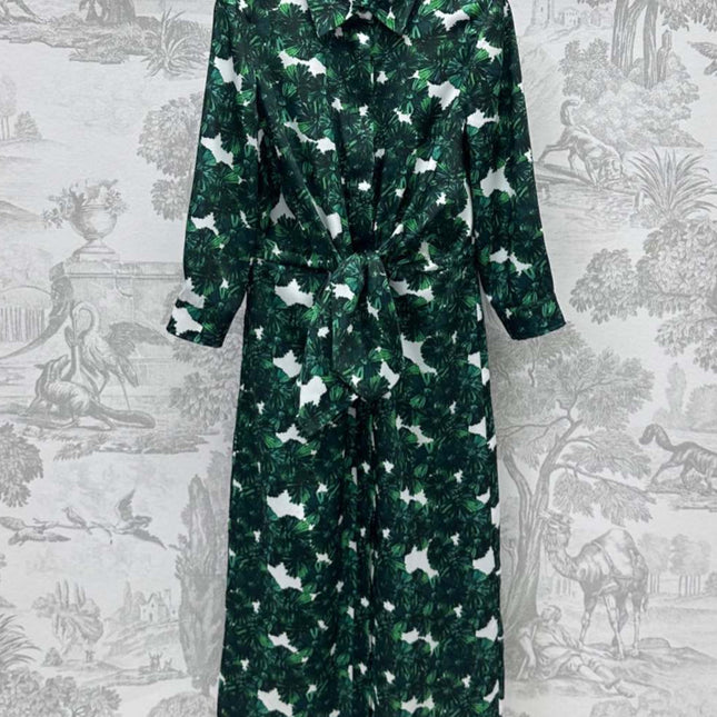 MAX MARA LONG-SLEEVE SHIRT DRESS WITH LEAF PRINT IN GREEN 267787