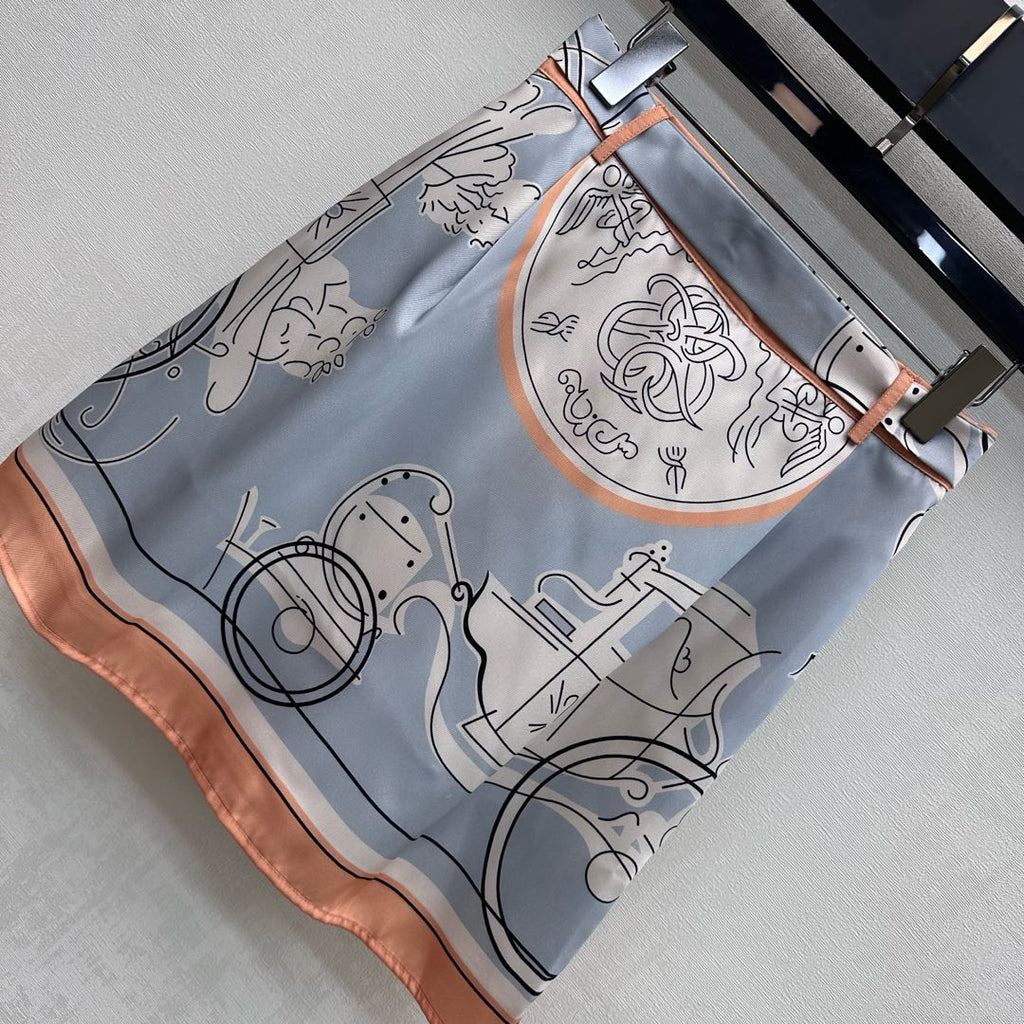 HERMES 26S SILK MIDI SKIRT 586