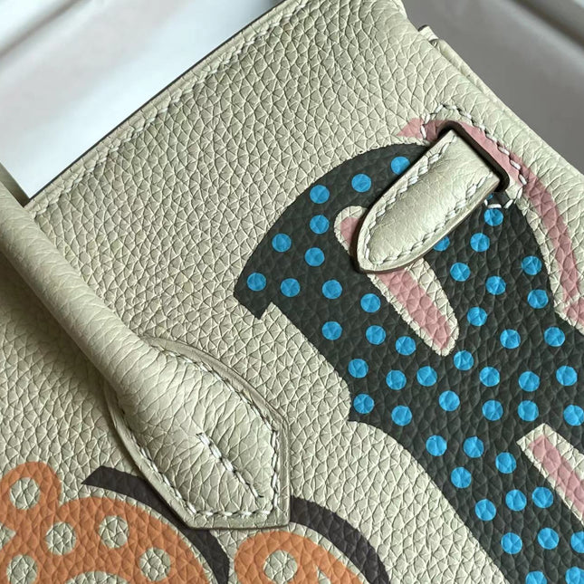 BIRKIN 25 BAG IN WHITE CREAM CALFSKIN WITH COLORFUL STICKER
