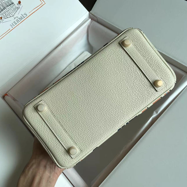 BIRKIN 25 BAG IN WHITE CREAM CALFSKIN WITH COLORFUL STICKER