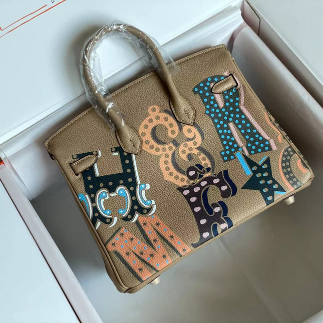 BIRKIN 25 BAG IN PEANUT BROWN CALFSKIN WITH COLORFUL STICKER