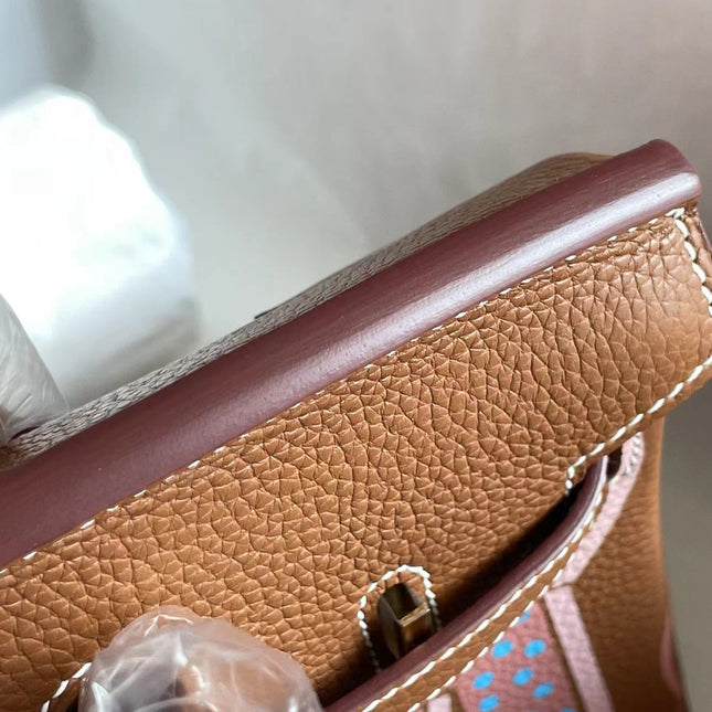 BIRKIN 25 BAG IN CHOCOLATE BROWN CALFSKIN WITH COLORFUL STICKER