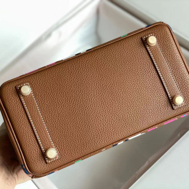 BIRKIN 25 BAG IN CHOCOLATE BROWN CALFSKIN WITH COLORFUL STICKER
