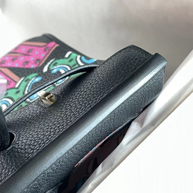 BIRKIN 25 BAG IN BLACK CALFSKIN WITH COLORFUL STICKER