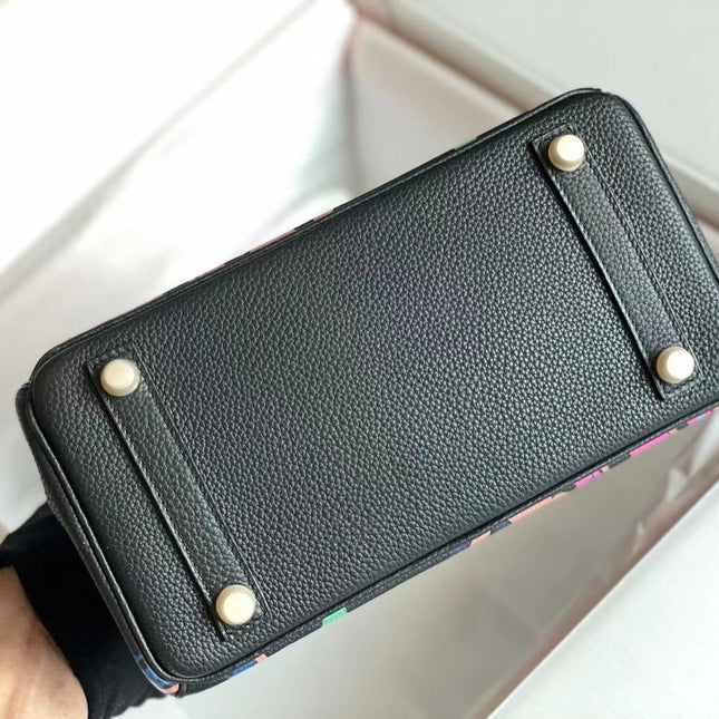 BIRKIN 25 BAG IN BLACK CALFSKIN WITH COLORFUL STICKER