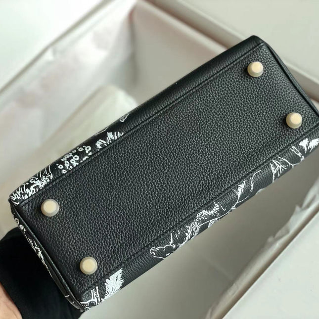 BIRKIN 25 BAG IN BLACK CALFSKIN WITH WHITE STICKER