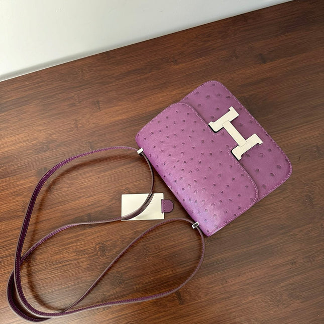 CONSTANCE 18 PURPLE OSTRICH SILVER HARDWARE