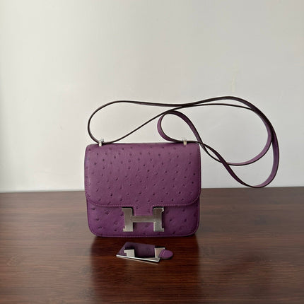 CONSTANCE 18 PURPLE OSTRICH SILVER HARDWARE