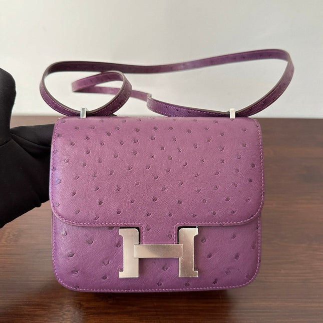 CONSTANCE 18 PURPLE OSTRICH SILVER HARDWARE