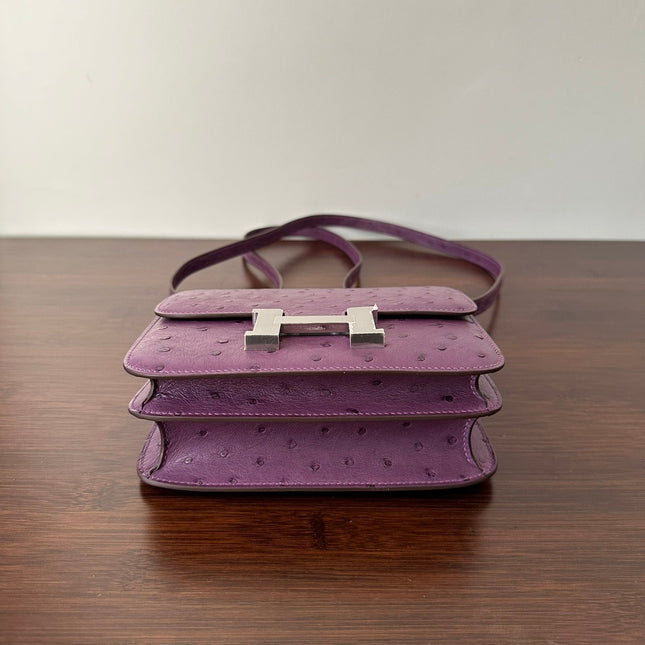 CONSTANCE 18 PURPLE OSTRICH SILVER HARDWARE