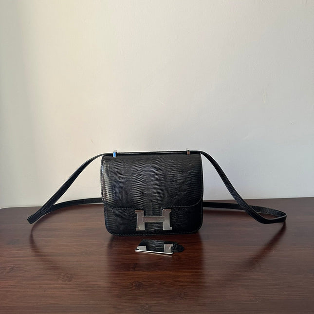 CONSTANCE 18 BLACK LIZARD SILVER HARDWARE