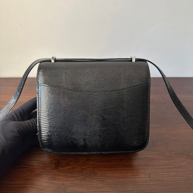 CONSTANCE 18 BLACK LIZARD SILVER HARDWARE