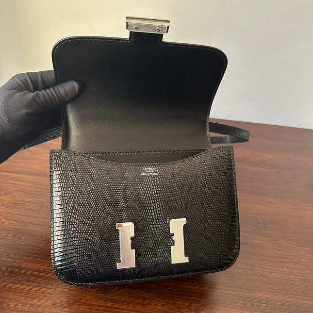 CONSTANCE 18 BLACK LIZARD SILVER HARDWARE