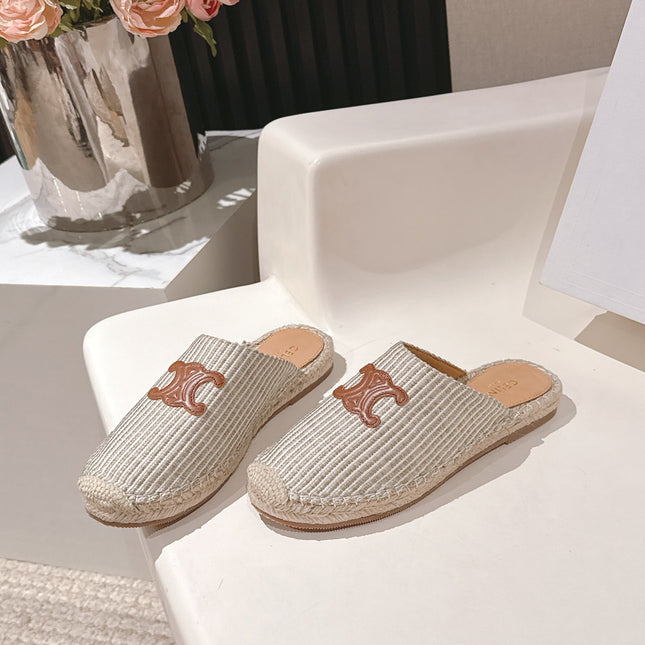 CELINE 25S LES ESPADRILLES MULE IN LIGHT GRAY CANVAS