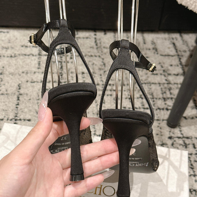 JIMMY CHOO 26S SLINGBACK HEELS 95 MM IN BLACK LACE