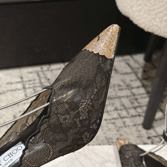 JIMMY CHOO 26S SLINGBACK HEELS 95 MM IN BLACK LACE