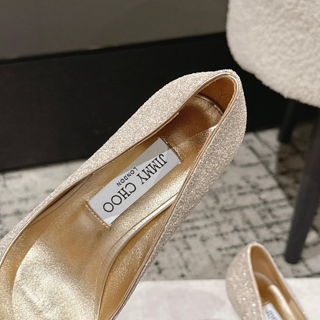 JIMMY CHOO 26S HIGH HEELS 65 MM IN CHAMPAGNE GOLD GLITTER