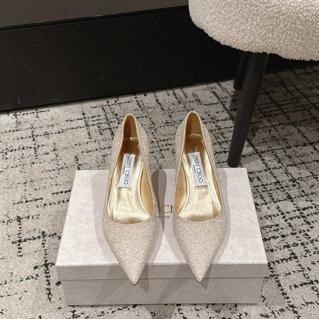 JIMMY CHOO 26S HIGH HEELS 65 MM IN CHAMPAGNE GOLD GLITTER