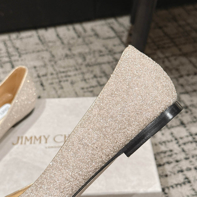 JIMMY CHOO 26S POINTED FLATS IN CHAMPAGNE GOLD GLITTER