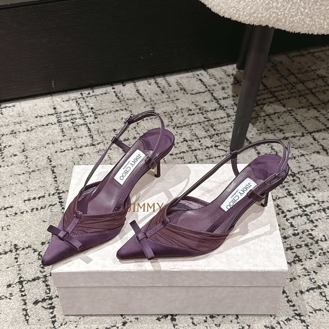 JIMMY CHOO 26S SLINGBACK HEELS 65 MM IN DEEP PURPLE FABRIC