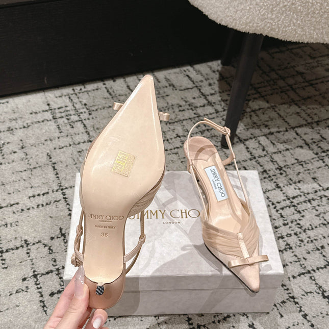 JIMMY CHOO 26S SLINGBACK HEELS 65 MM IN LIGHT NUDE PINK FABRIC