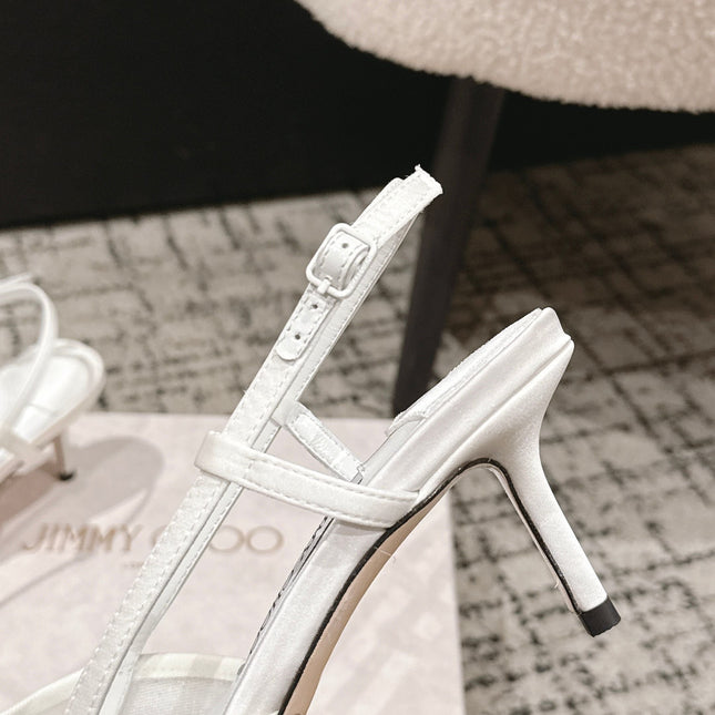 JIMMY CHOO 26S SLINGBACK HEELS 65 MM IN WHITE FABRIC