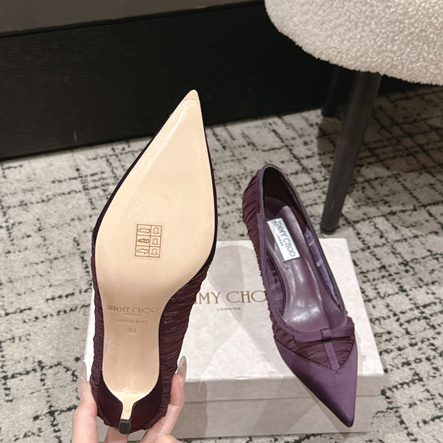 JIMMY CHOO 26S POINTED-TOE HIGH HEELS 65 MM IN DEEP PURPLE FABRIC