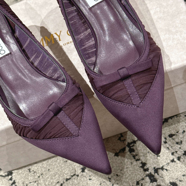 JIMMY CHOO 26S POINTED-TOE HIGH HEELS 65 MM IN DEEP PURPLE FABRIC