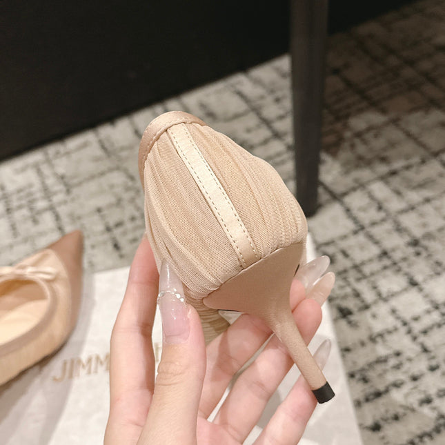 JIMMY CHOO 26S POINTED-TOE HIGH HEELS 65 MM IN LIGHT NUDE PINK FABRIC