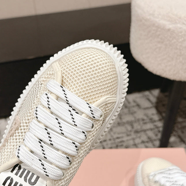 MIUMIU 26S SNEAKER MULES 45MM IN LIGHT BEIGE MESH