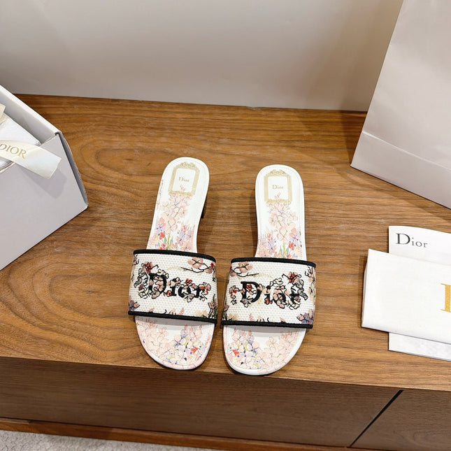 DIOR 26S BLOCK HEEL SLIDE SANDALS IN MULTICOLOR EMBROIDERED CANVAS 001