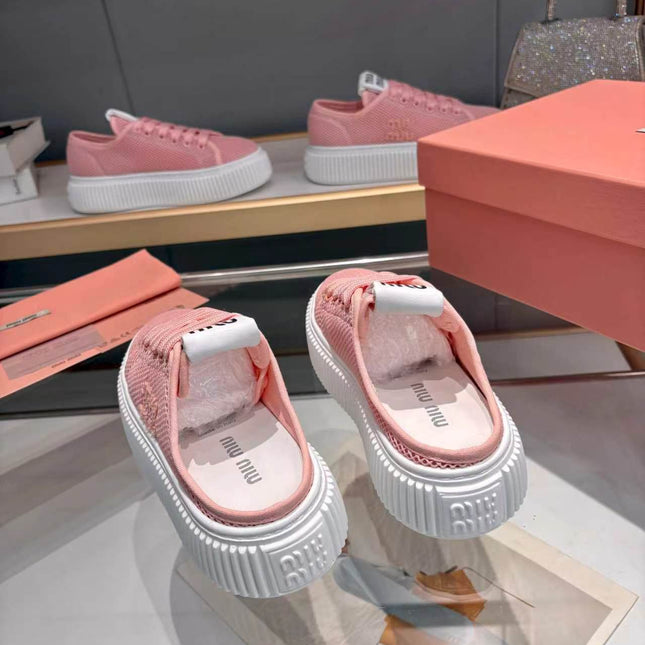 MIUMIU 26S SNEAKER MULES 45MM IN PINK MESH