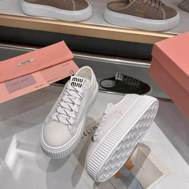 MIUMIU 26S SNEAKER 45MM IN WHITE MESH FABRIC