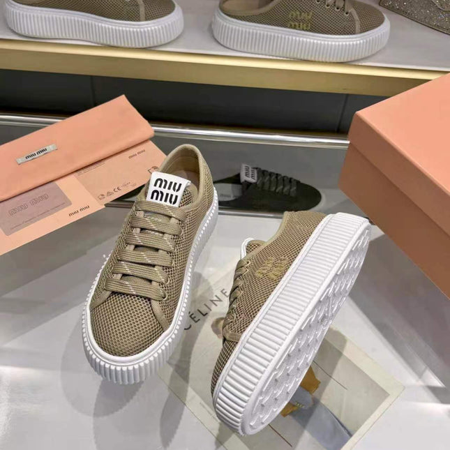 MIUMIU 26S SNEAKER 45MM IN OLIVE GREEN MESH FABRIC