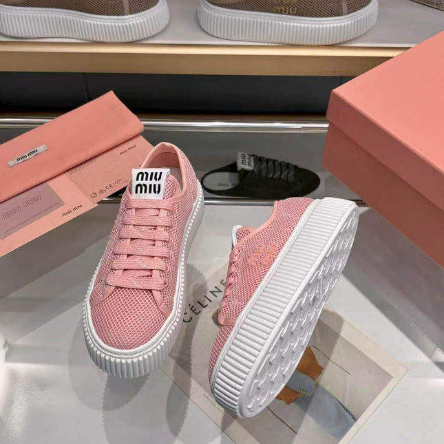 MIUMIU 26S SNEAKER 45MM IN PINK MESH FABRIC