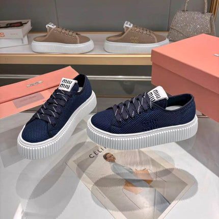 MIUMIU 26S SNEAKER 45MM IN NAVY BLUE MESH FABRIC
